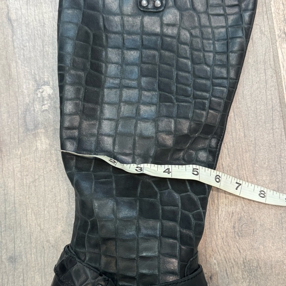 Born Lewis black croc embossed leather double buckle heeled boots - Picture 13 of 15